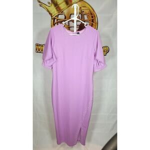 Shein Curve Lilac Pearl Accent Midi Dress Puff Sleeve Women’s 1X